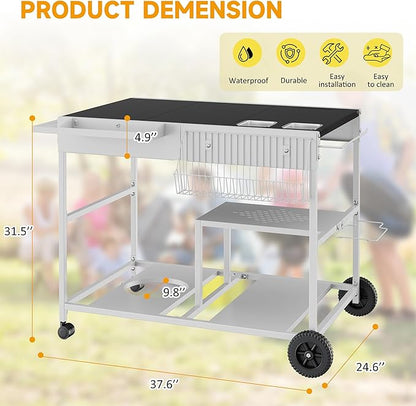 JY QAQA Outdoor Pizza Oven Stand with Condiment Shelf, Outdoor Cooking Cart, Grill Worktable for Patio, Food Prep Station Fits Ninja Woodfire Grill, Cuisinart Grill, Blackstone Griddle