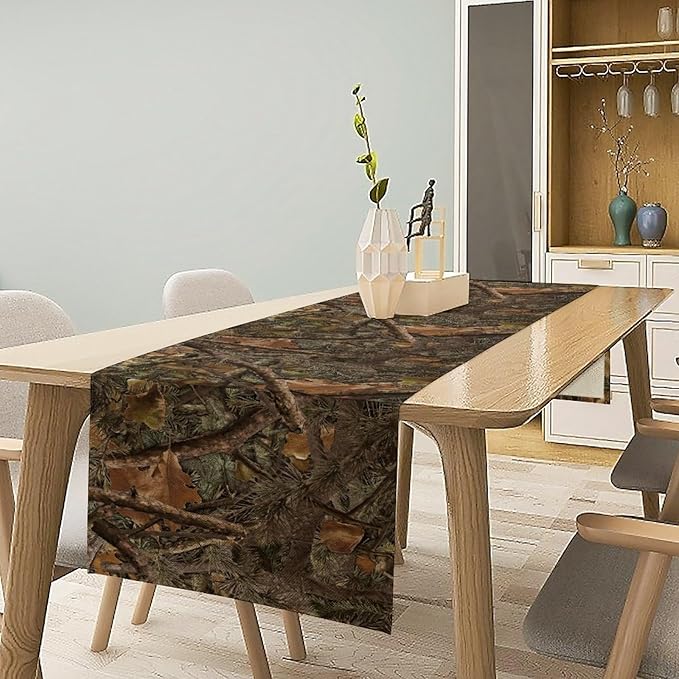 Camo Hunting Table Runner, Mossy and Oak Camouflage Patterns Table Runner for Kitchen Dining Party Home 13x70in