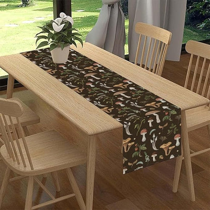 Mushroom Table Runner, Rustic Farmhouse Forest Plants Botanical Wild Floral Coffee Table Center Decor for Home Kitchen Dining Patio Holiday Party Indoor Outdoor Table Decorations, 13"x90" Inch