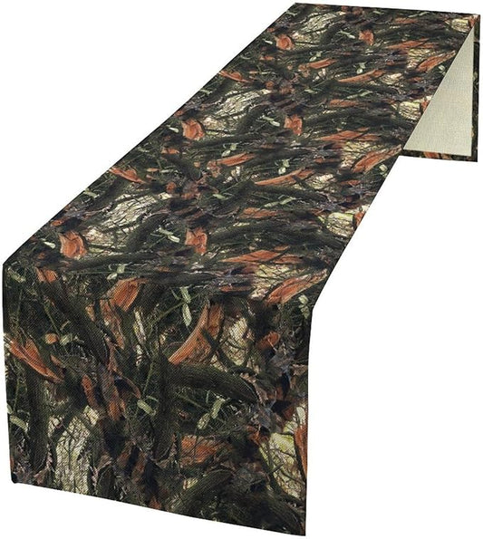 Camouflage Forest Trees Table Runner, Rustic Camouflage Hunting Camp Mossy and Oak Table Runner for Kitchen Dining Banquet Party 13x90in