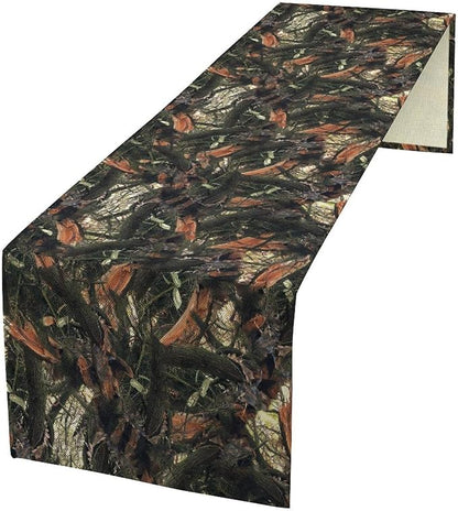 Camouflage Forest Trees Table Runner, Rustic Camouflage Hunting Camp Mossy and Oak Table Runner for Kitchen Dining Banquet Party 13x36in