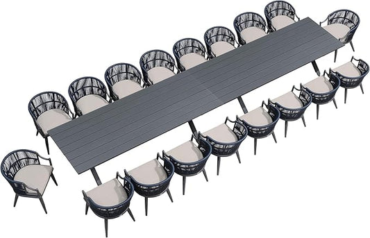 PURPLE LEAF 20 Pieces Outdoor Dining Set All Weather Wicker Patio Dining Set with Rectangular Aluminum Table and Modern Armrest Dining Chairs for Garden Deck Backyard Kitchen, Grey