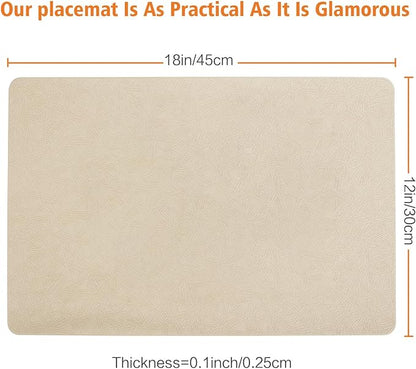 Vinyl Placemats Set of 6 Heat Resistant Easy Clean Non-Slip Place Mats for Dining Table. Faux Leather Waterproof Stain Resistant Wipeable Washable PU Table Mats(6, Beige)