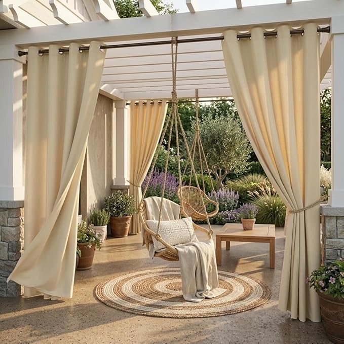 Outdoor Curtains Waterproof W52 x L108 Inch Cream Beige, 1 Panel | Thermal by StangH