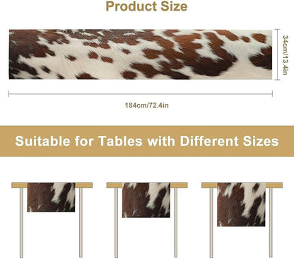 Cow Print Table Runner, Western White Brown Cowhide Rustic Coffee Table Runner for Home Kitchen Dining Room Farmhouse 13x90in
