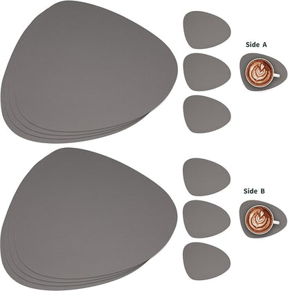 Myir JUN Placemats, Dual-Sided Placemats Waterproof Faux Leather Placemats Set of 6 Place Mats and Coasters Non-Slip Washable Table Mats for Dining Table (Gray, Set of 6)