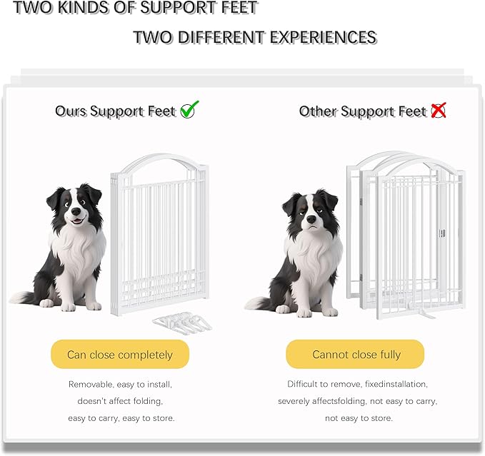 4NM Metal No Drilling Expandable Dog Gate, Extra Wide 144", Extra Tall 32" Free Standing Pet Gate with Door, Gates for Dogs Outdoor or Indoor, with 4PCS Support - White