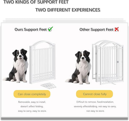 4NM Metal No Drilling Expandable Dog Gate, Extra Wide 144", Extra Tall 32" Free Standing Pet Gate with Door, Gates for Dogs Outdoor or Indoor, with 4PCS Support - White