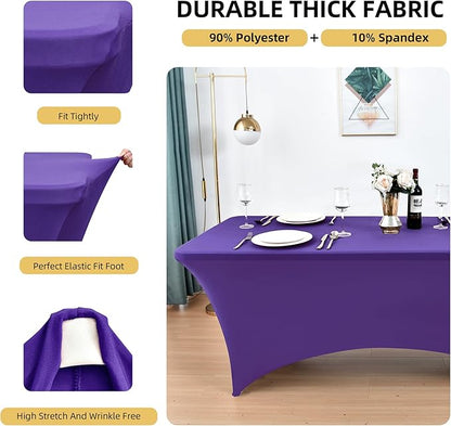 2-Pack 4ft Spandex Table Covers for Rectangular Folding Tables - Wrinkle Resistant Stretch Tight Table Cloths - Ultimate Fitted Table Protector for Parties, Banquet, and Wedding