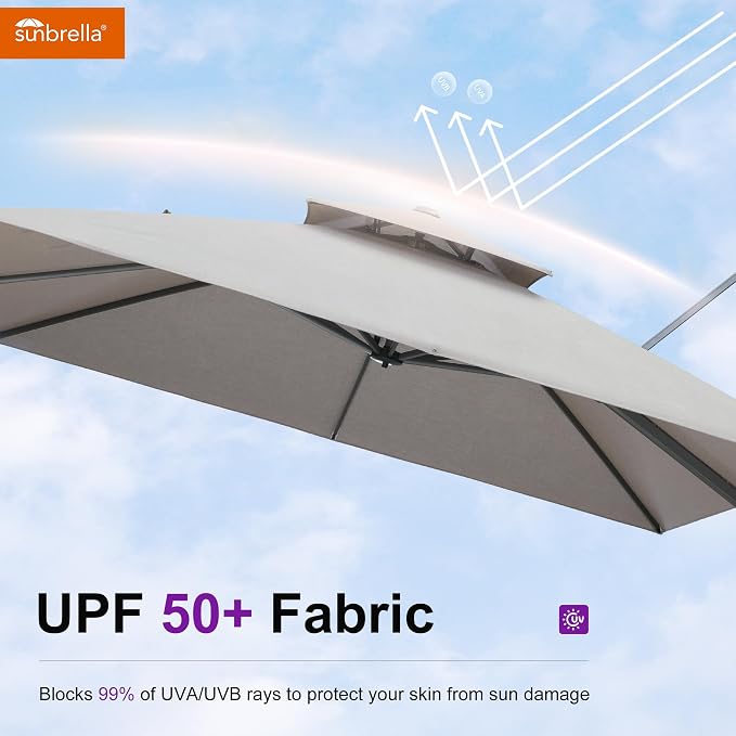PURPLE LEAF Sunbrella Cantilever Patio Umbrella 12' X 12' Cast Ash | Sunbrella - Image 4