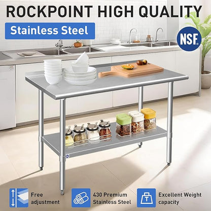 Stainless Steel Table for Prep & Work with Backsplash 24x72 Inches
