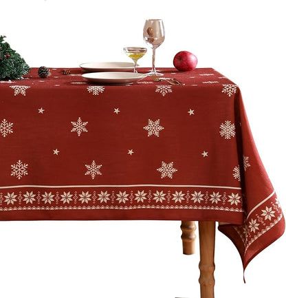ISAENNE Designer Christmas Red Square Tablecloth,Linen Table Cloth with Snowflakes Pattern,Wrinkle Resistant Decor Tablecloths for Dining Kitchen Thanksgiving Christmas,67"*67"-Carol C