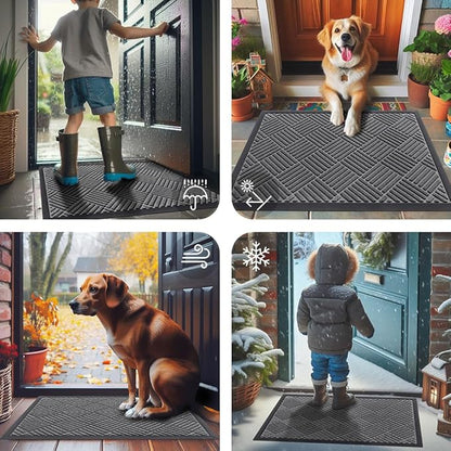 Smiry Front Door Mat Outside Entrance, Heavy Duty Outdoor Indoor Natural Rubber Doormat, Non Slip, Trap Dirt and Moisture, Easy Clean, Low Profile Patio Porch Entryway Mat, 47x32, Grey