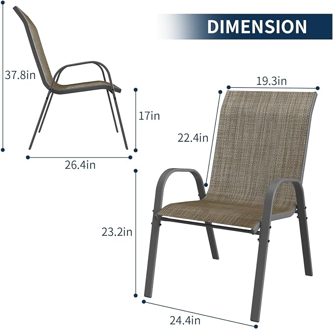 Amopatio Patio Chairs Set of 4, Outdoor Stackable Dining Chairs - Image 3