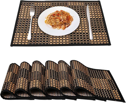 Placemats Set of 6 for Dining Table, Bamboo Place Mats for Kitchen Table Decor, Table Mats Heat Resistant & Non-Slip for Indoor/Outdoor Party, Table Placemats Set of 6 for Dinner Table Black