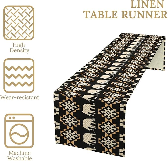 African Table Runner, African Art Elephants Geometric Tribal Ethnic Table Runner for Dining Kitchen Farmhouse Party Coffee Home 13x120in