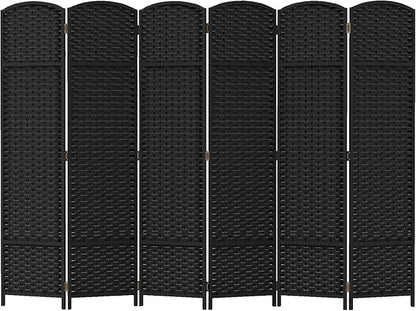 Room Divider 6 Panel Screen 5.6 Ft Tall Partition Room Dividers Black Privacy Screens Folding Room Separation Free Standing Waterproof Wood Frame Wall Divider