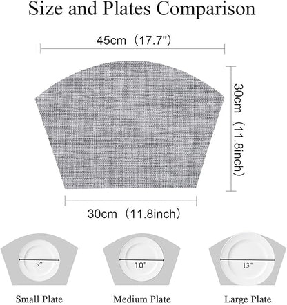 SHACOS Wedge Placemats Set of 4 Small Round Table Placemats Woven Vinyl Place Mats Non Slip Round Table Mats Wipe Clean, Gray White