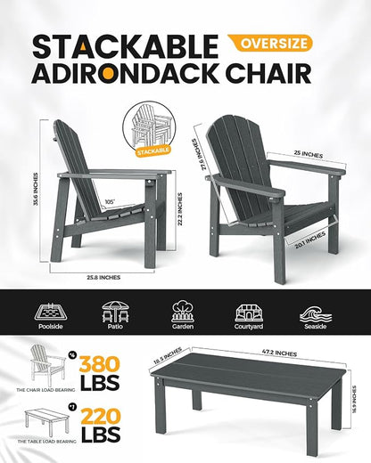 Stackable Set, 4 Chairs with 47in Table, All-Weather HDPE, 4 Stackable - Image 2