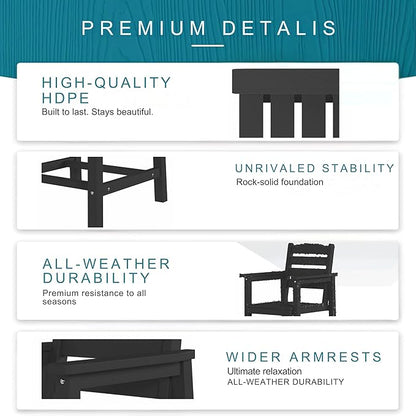 7 Piece Patio Dining Set with 11ft Patio Umbrella (Cream-White), 7 Black Outdoor HDPE Dining Set with 6 Chairs + 1 Large Table, for Market, Pool, Garden, Backyard, Deck