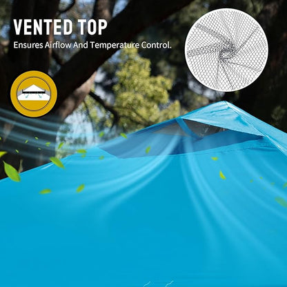 Crown Shades 10x10 Pop Up Canopy - Beach Tent with One Push Setup - Outdoor Sun Shade for Events, Parties, Camping - Gazebo with STO-N-Go Cover Bag, Silver Coated Top, 3 Height& 4 Sand Bags, Sky Blue
