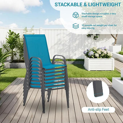 Patio Chairs Set of 6, Breathable Textilene, Weatherproof Frame, Quick Setup - Image 4