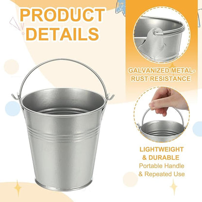 Small Metal Buckets, Mini Buckets with Handle Galvanized Colored Tin Pail Containers Basket Party Supplies - Fit for (Halloween - Classroom Crafts) 4" & 10Pcs & Silver