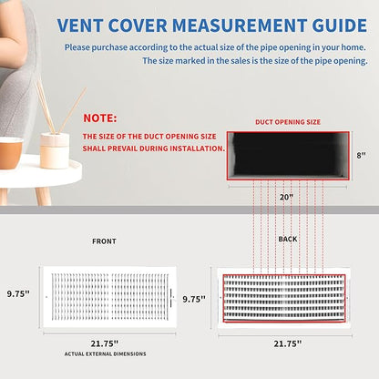 20x8 Vent Register [Duct Opening], Vent Covers for Home Ceiling, Two-Way Ventilation Register, Adjustable Solid Steel Wall Register Vent Cover (20"W x8"H [Duct Opening])