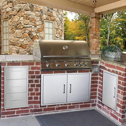 yuxiangBBQ 17" W x 30" H x 21" D Stainless Steel Outdoor Kitchen Drawers BBQ Drawers Double Access Drawer w/Paper Towel Holder Drawer Combo Flush Mount for Outdoor Kitchens Or BBQ Island