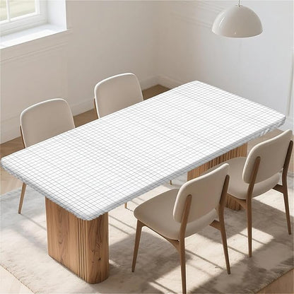 Rectangle Table Cloth Cover Waterproof Elastic Fitted Polyester Fitted Tablecloths for 4 Foot Tables for Indoor,Picnic, Camping, Outdoor （48" x 30"，White Grid）