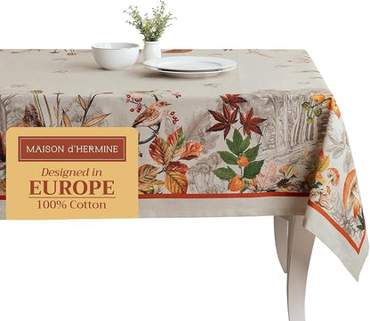 Maison d' Hermine Table Cloth Rectangle Table 100% Cotton 70 x 120 Inches Fall Tablecloth Reusable Everyday Use for Thanksgiving Christmas Decorations Dining Farmhouse Party (Recolte)