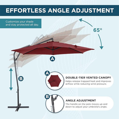 10FT Outdoor Offset Umbrella, Cantilever Patio Umbrella - Image 3