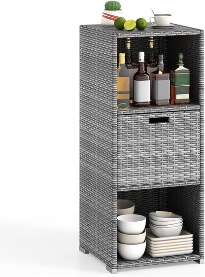 Tangkula Rattan Outdoor Storage Cabinet, Patiojoy Outdoor Wicker Cabinet by TANGKULA