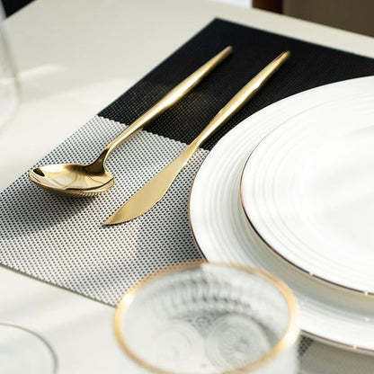Placemats Set of 12 Vinyl/Plastic Woven Place Mats for Kitchen Table Indoor/Outdoor Washable Placemat Wipeable Dining Table Mats (Grey Grid,12)