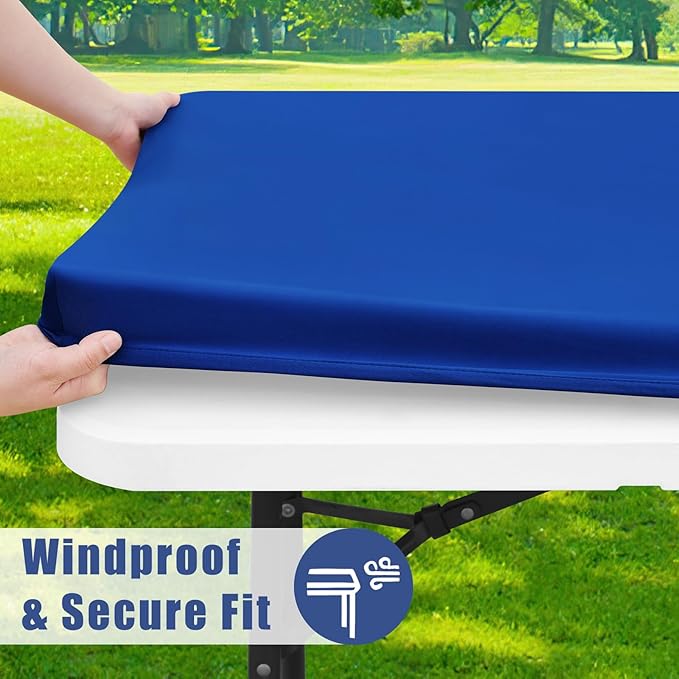 Spandex Square Table Cloth 6 Pack, Elastic Fitted Tablecloths for Picnic, Stretch Washable Patio Table Cover for Outdoor, Camping, Banquet and Parties (Blue, 34"x34")