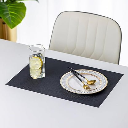 LEXMORE Placemats Set of 4 Vinyl/Plastic Woven Place Mats for Kitchen Table Indoor/Outdoor Washable Placemat Wipeable Dining Table Mats(Black)