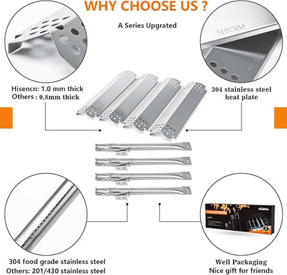 Hisencn Grill Parts for Home Depot Nexgrill 4 Burner 720-0830H, 720-0830D, 720-0783E Gas Grill Models, 304 Stainless Steel Grill Burner, Heat Plate, Cooking Grates Grill Replacement Kit