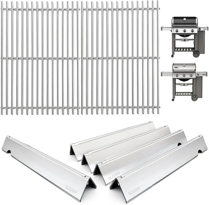 66095 Grill Grates & 66032 Flavorizer Bars for Weber GS4 Genesis II/LX 300 Series, Grill Parts for Genesis II S-310,E-330,E-310,S-330,S-335,E-345,SE-310, Cast Iron Grids for Weber 66795, 66802