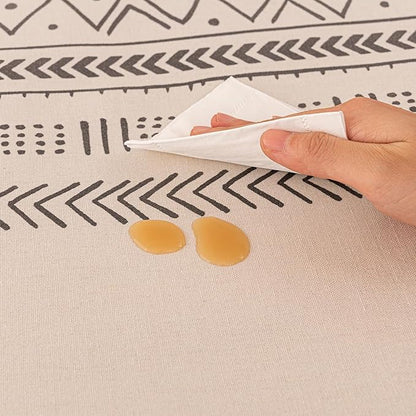 Waterproof Tassels Tablecloth, Bohemian Orange Colorful Table Cloth,White Black,Rectangle for 8 Foot,Fall Summer Dining Table Cover,Mexican,Indoor Outdoor,Farmhouse,Cute Vintage,Cotton