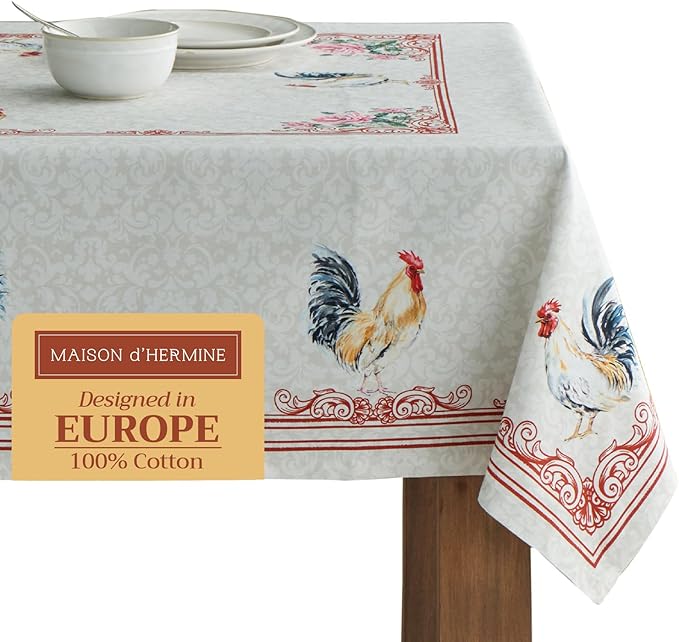 Maison d' Hermine Table Cloth Rectangle Table 100% Cotton 60 x 108 Inches Tablecloth Reusable Decorative Everyday Use for Dining Room, Farmhouse, Home Party, Festive & Wedding Spring Summer - Campagne