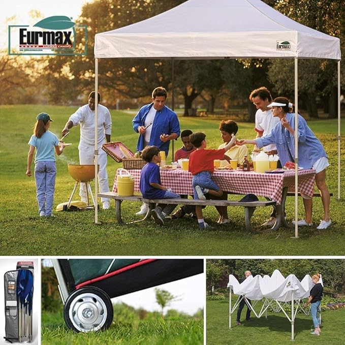 Eurmax USA 8'x8' Pop-up Canopy Tent Commercial Instant Canopies with 4 Removable Zipper End Side Walls and Roller Bag, Bonus 4 SandBags(Burgundy)