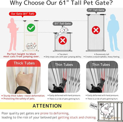 Lumizone Extra Tall Cat Gate 61.02" High Pressure Mounted Extra Wide 38.39"-42.51" (17Sizes) 1.37" Gap No Drilling Auto-Close Tall Pet Gate for Dogs (Cream, 38.39"-42.51" W)