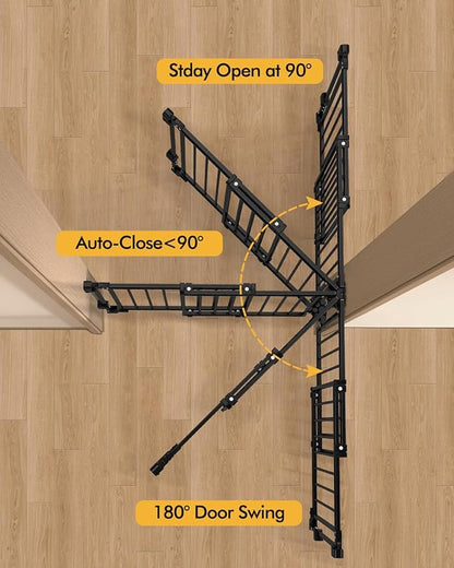Baby Gate for Stairs Doorways & Kitchen, 26.4"-43" W x 29" H, No Bottom Bar Dog Gate, One-Handed Auto-Close, Hardware Mount Safety Gate for Dogs & Toddlers, Black