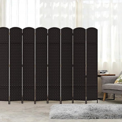 Room Divider 8 Panel Screen 5.6 Ft Tall Partition Room Dividers Brown Privacy Screens Folding Room Separation Free Standing Waterproof Wood Frame Wall Divider