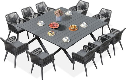 PURPLE LEAF 12 Pieces Outdoor Patio Dining Sets All-Weather PE Rattan Furniture Set with All Aluminum Frame Outdoor Table and Chairs Set for 10 People Lawn Garden Backyard Deck, Grey