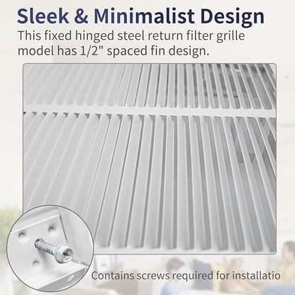 16"W x 25"H [Duct Opening Size] Steel Return Air Filter Grille - Removable Face/Door for 1 inch Filters -HVAC Vent Cover Grill - White [Outer Dimensions: 18 5/8"W X 27 5/8"H]