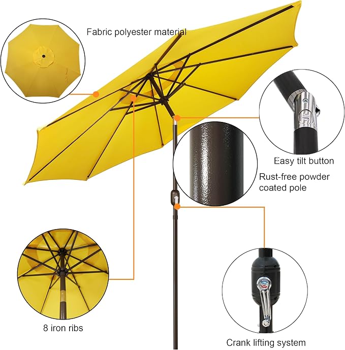 9' Outdoor Patio Umbrella, Outdoor Table Umbrella, Yard Umbrella, Market - Image 2