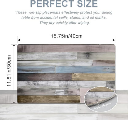 Farmhouse Placemats Set of 4 - Driftwood Faux Leather Heat Resistant Placemat for Dinner Table, Non-Slip Waterproof Oil-Proof Washable Reusable for Indoor Outdoor Kitchen Decor, 15.75In*11.81In