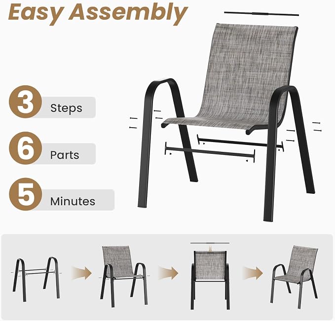 Stackable Outdoor Dining Chairs Set of 2, Textilene Patio Chairs - Image 8