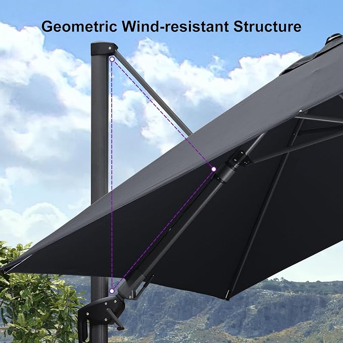 PURPLE LEAF Patio Cantilever Umbrella Left-right Tilting 8.2' X 11.5' Grey | 5 - Image 9